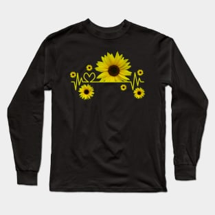 sunflower, heartbeat, heart, bloom, sunflowerfield Long Sleeve T-Shirt